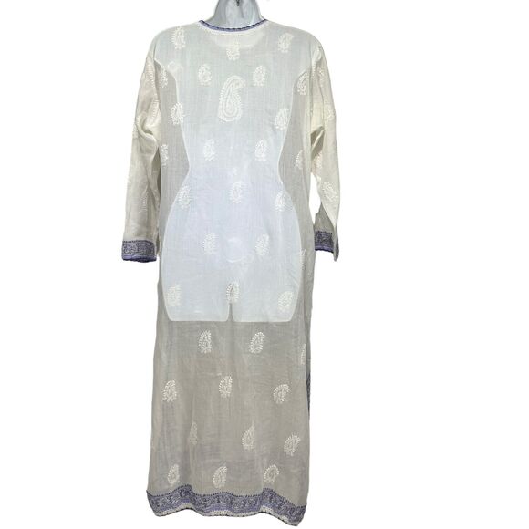 Embroidered purple White Tunic Top Dress Indian Kurta Boho - Picture 4 of 5
